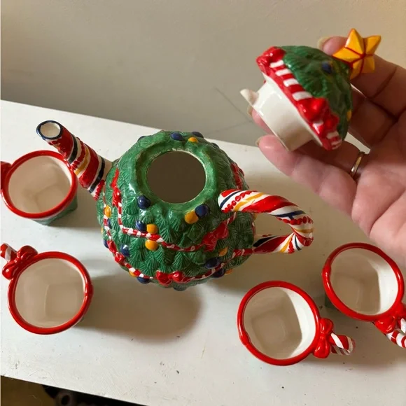 Vintage Retired Department 56 Christmas Tea "O Christmas Tree" Tea Set - Picture 5 of 16